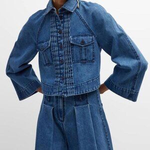 Merlette Verne Buttondown Denim Jacket Top Swing Cotton Solid Blue S NEW